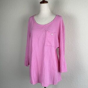 Vtg Cottonways Size 2 L/XL Pink Gauze Tunic Top Cotton Beach Artist Blouse Boho